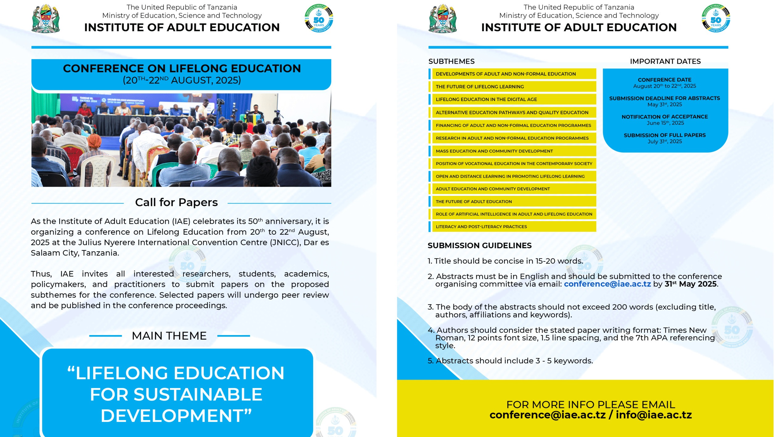 CALL FOR PAPER CONFERENCE ON LIFE LONG EDUCATION ON 20 AUGUST 2025 - 22 AGUST 2025